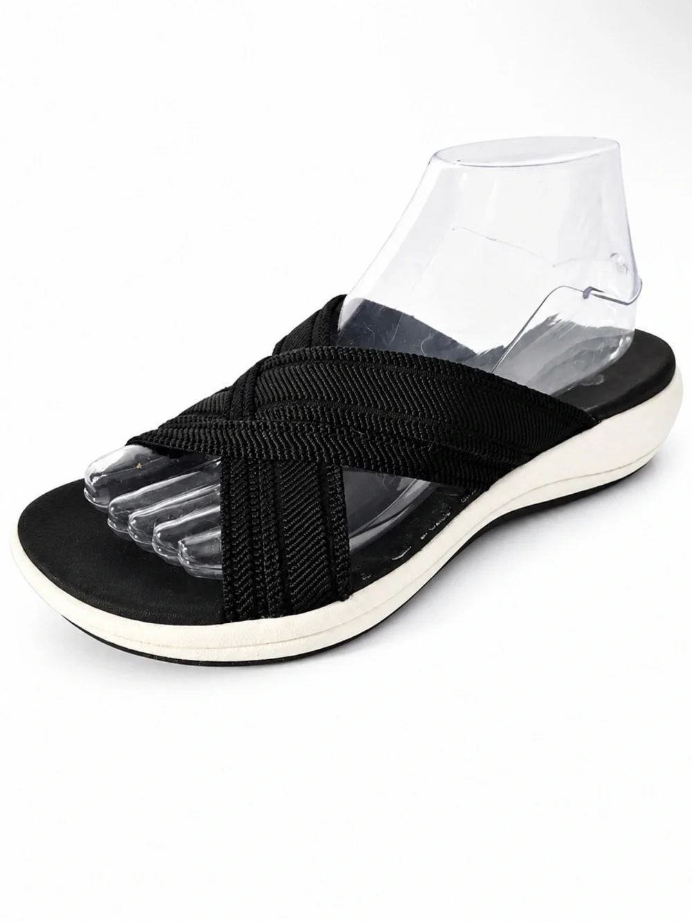 Clarks Black Crisscross Slide Sandals with White Midsole